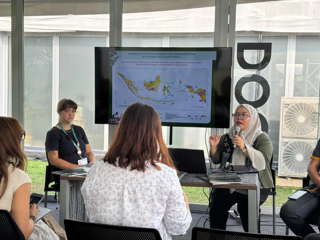 Image: WGII Program Manager, Cindy Julianty, explains the contribution of indigenous peoples and local communities to nature conservation and biodiversity at a side event COP 16 - CBD in Cali, Colombia.