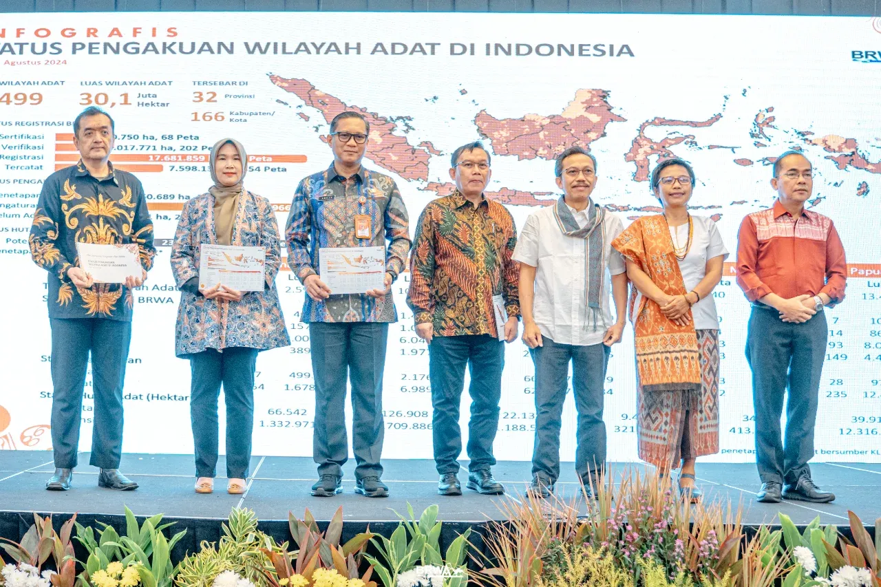 Gambar: Penyerahan peta dan status wilayah adat kepada pemerintah (Copyright BRWA,9/8/2024).